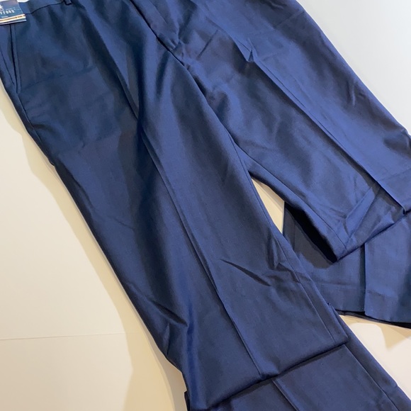 Stafford SZ 44 x 32 Mid Blue Classic Fit Flat Front Trousers Dress Pants - Picture 11 of 12